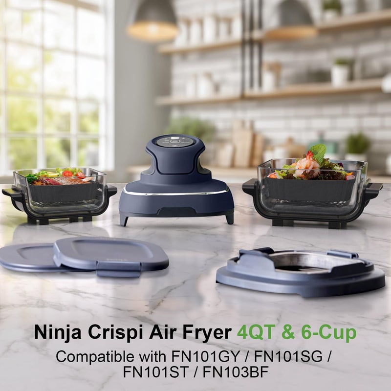 PINTAUR Square Silicone Air Fryer Liners for Ninja Crispi FN101GY FN101SG FN101ST FN101MT FN101PL for 4Qt & 6Cup, Reusable Basket Trays, 4-in-1 Portable Glass Airfryer Accessories - Image 4