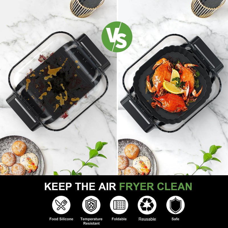 PINTAUR Square Silicone Air Fryer Liners for Ninja Crispi FN101GY FN101SG FN101ST FN101MT FN101PL for 4Qt & 6Cup, Reusable Basket Trays, 4-in-1 Portable Glass Airfryer Accessories - Image 5