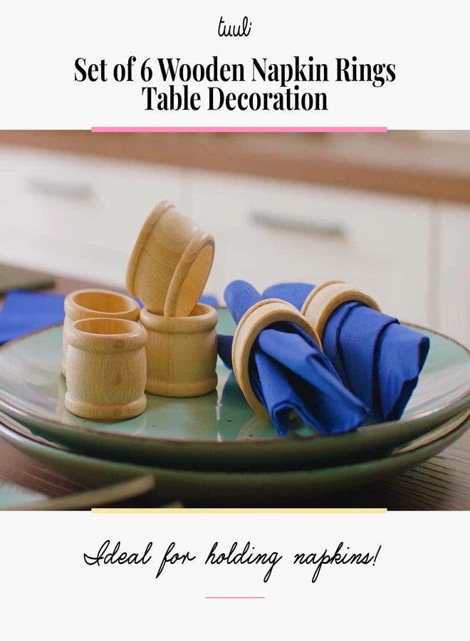 tuuli Kitchen - Wooden Napkin Rings, 6-Piece Napkin Holders for Table Decoration, Wooden Ring Set for Cloth, Linen and Paper Table Napkins, 1.69 x 1.26 inches - Image 2