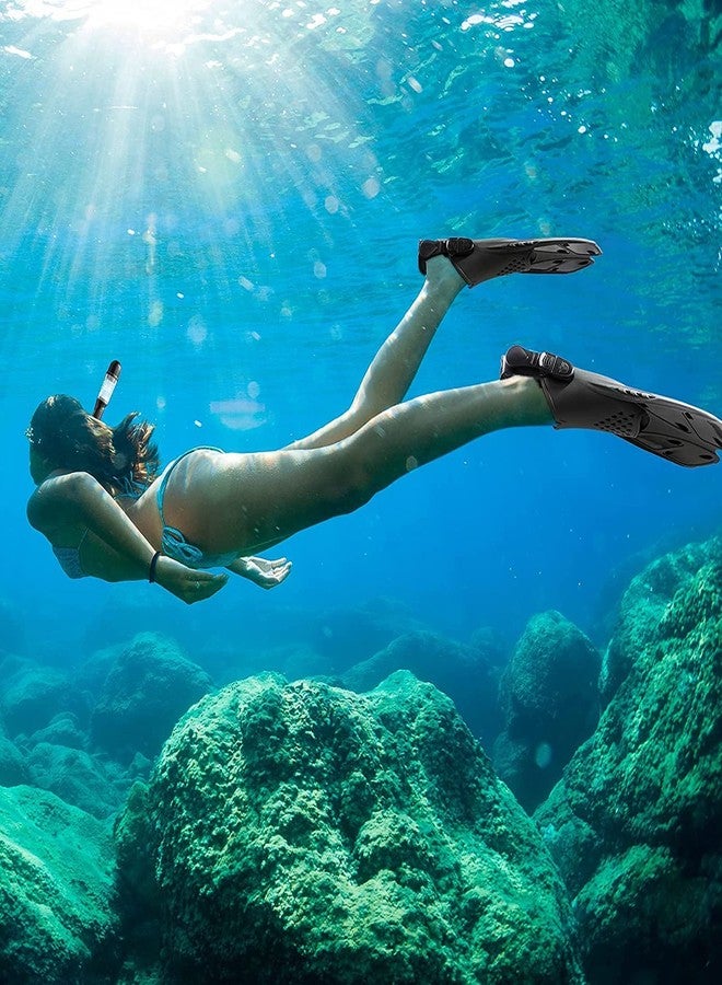 VBM معدات غطس VBM للبالغين، طقم قناع وقناع غطس مع زعانف سباحة وقناع غطس بزاوية رؤية بانورامية 180 درجة، مضاد للضباب والتسرب، للرجال والنساء (أسود) - Image 3