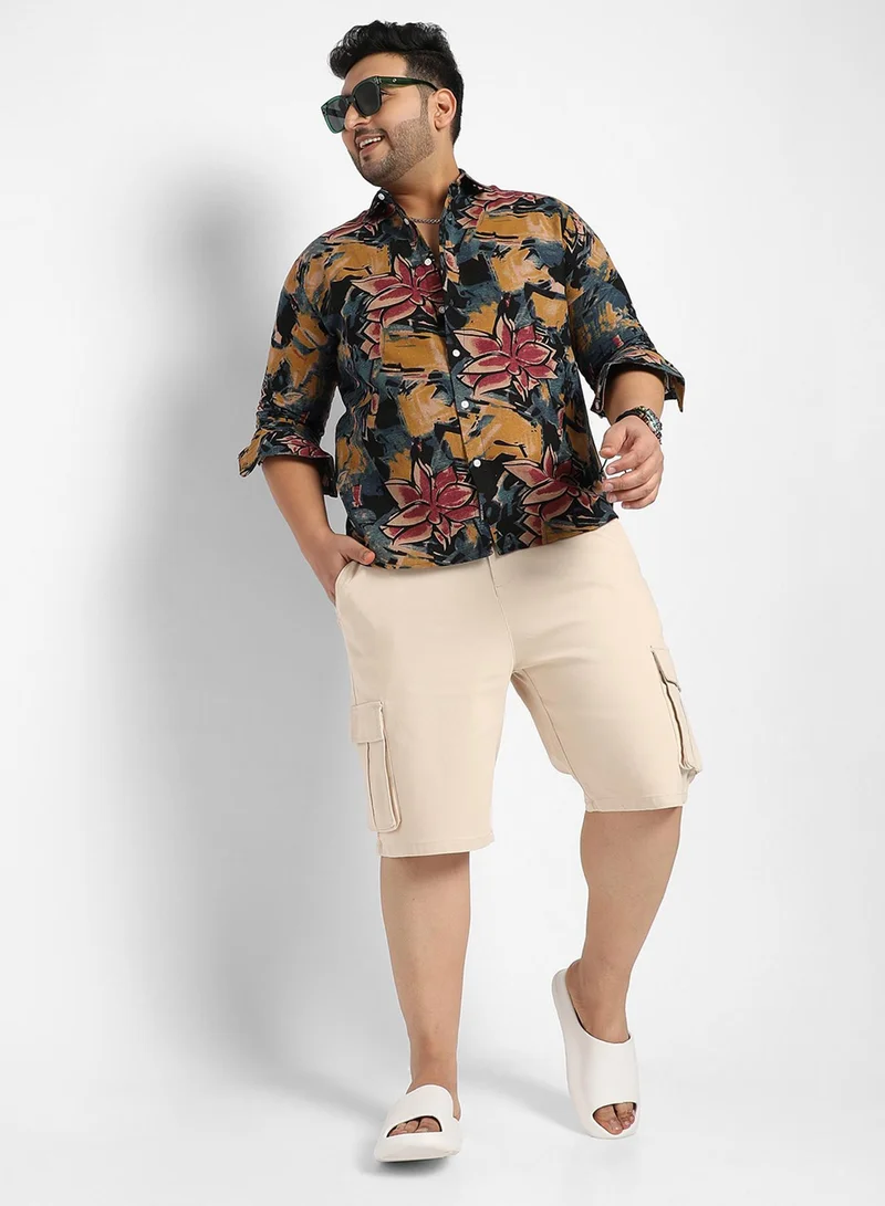 Instafab Plus Instafab Plus Men's Multicolour Artistic Flowers Shirt For Casual Wear | Spread Collar | Long Sleeve | Button Closure | Cotton Shirt Crafted With Comfort Fit For Everyday Wear