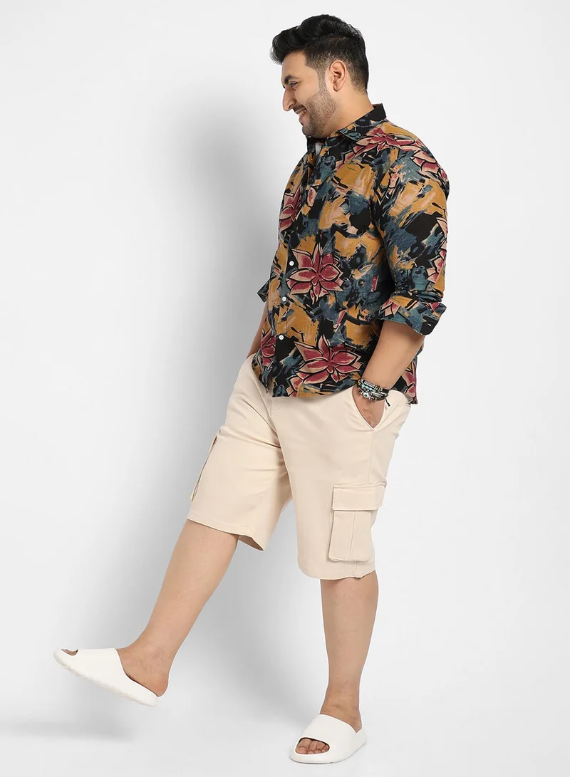Instafab Plus Instafab Plus Men's Multicolour Artistic Flowers Shirt For Casual Wear | Spread Collar | Long Sleeve | Button Closure | Cotton Shirt Crafted With Comfort Fit For Everyday Wear