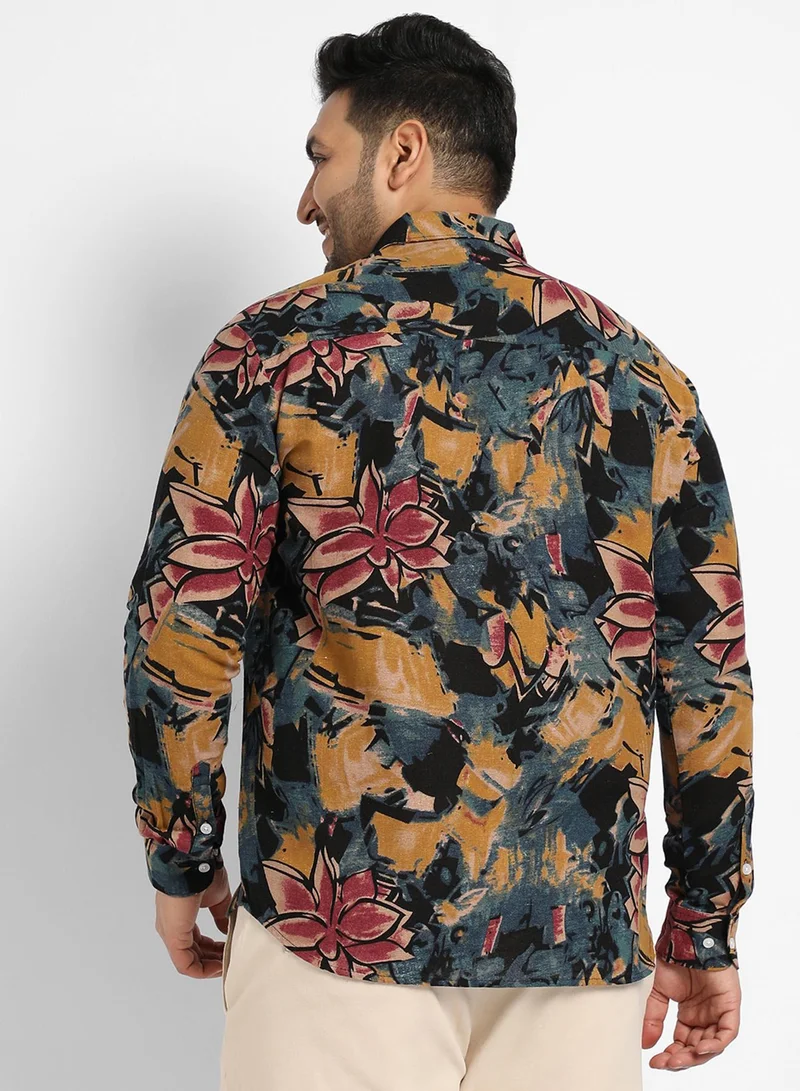 Instafab Plus Instafab Plus Men's Multicolour Artistic Flowers Shirt For Casual Wear | Spread Collar | Long Sleeve | Button Closure | Cotton Shirt Crafted With Comfort Fit For Everyday Wear