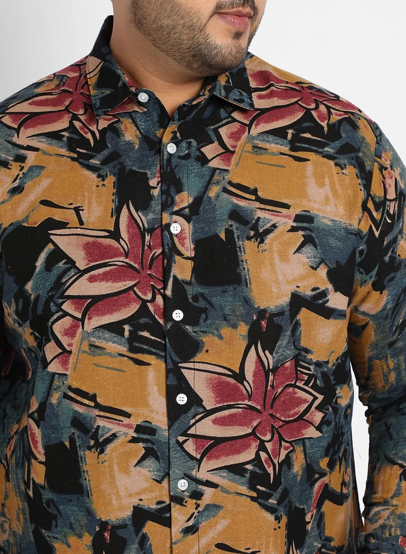 Instafab Plus Instafab Plus Men's Multicolour Artistic Flowers Shirt For Casual Wear | Spread Collar | Long Sleeve | Button Closure | Cotton Shirt Crafted With Comfort Fit For Everyday Wear