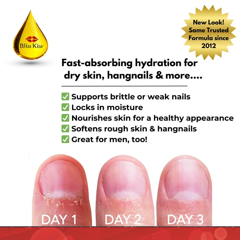 Bliss Kiss | Fragrance Free | Nail Oil Cuticle Dropper w/Vitamin E & Jojobaâ¤Nail Strengthener Nail Growth Oil and Serum for Brittle Peeling Breaking Thin Nails | 0.5oz | - Image 2