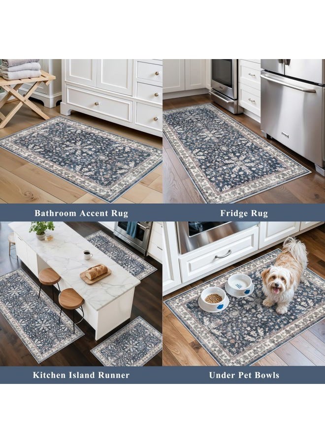 BYYVOO 3 Piece Kitchen Rug Set – Washable Non Slip Small Boho Runner Rugs for Floor, Sink, Stove & Entryway – Soft Low Pile Thin Mats for Apartment, RV & Pet Areas (Blue,2x3,2x4,2x5) - Image 4