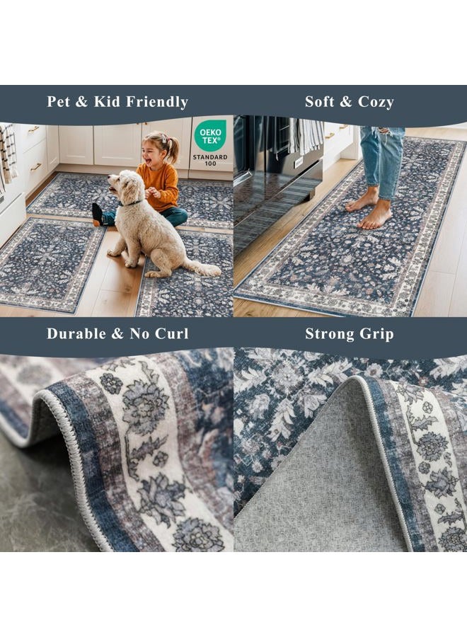 BYYVOO 3 Piece Kitchen Rug Set – Washable Non Slip Small Boho Runner Rugs for Floor, Sink, Stove & Entryway – Soft Low Pile Thin Mats for Apartment, RV & Pet Areas (Blue,2x3,2x4,2x5) - Image 5