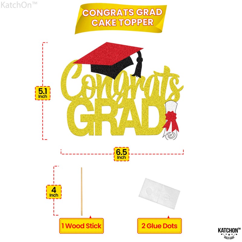 Katchon  Glitter Graduation Cake Topper - 6.5 Inch | Gold Congrats Grad Cake Topper for Graduation Decorations Class Of 2024 | graduation Party Decorations - Image 4