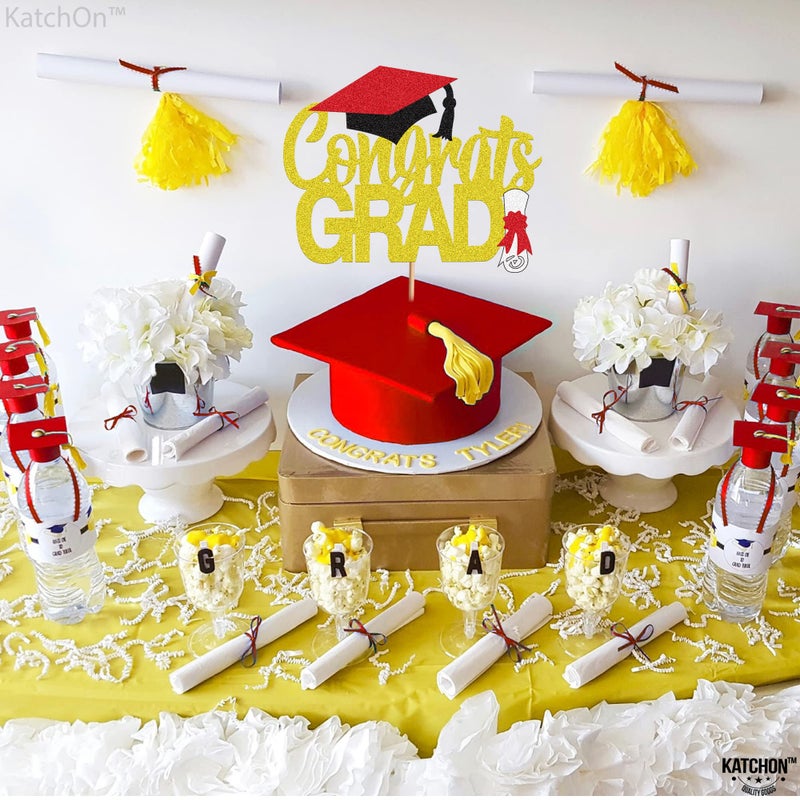 Katchon  Glitter Graduation Cake Topper - 6.5 Inch | Gold Congrats Grad Cake Topper for Graduation Decorations Class Of 2024 | graduation Party Decorations - Image 3