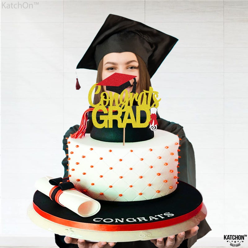 Katchon  Glitter Graduation Cake Topper - 6.5 Inch | Gold Congrats Grad Cake Topper for Graduation Decorations Class Of 2024 | graduation Party Decorations - Image 2