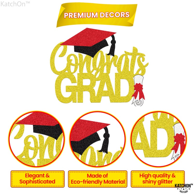 Katchon  Glitter Graduation Cake Topper - 6.5 Inch | Gold Congrats Grad Cake Topper for Graduation Decorations Class Of 2024 | graduation Party Decorations - Image 5