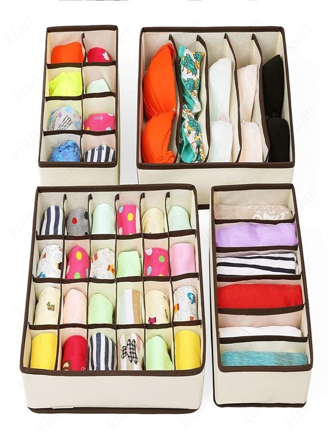 Kian 4 Set Pack Dresser Drawer Organizer Divider Set & Closet Collapsible Foldable Cloth Storage Cube Basket for Lingerie, Clothes, Bras, Socks, Ties (multi colour) - Image 1