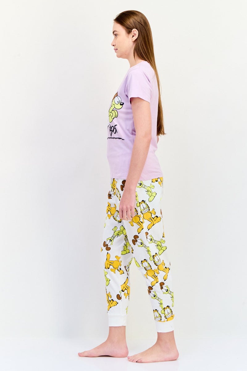 nickelodeon طقم بيجاما قصير الأكمام مطبوع على شكل غارفيلد للنساء، متعدد الألوان - Image 3