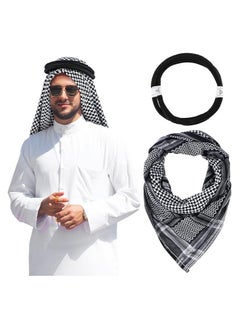 Generic Men Headscarf with Aqel Rope, Arab Keffiyeh Shemagh Turban,Desert Keffiyeh Casual Headwear Scarf Neck Wrap Head Cover Turban Cap  - Image 1