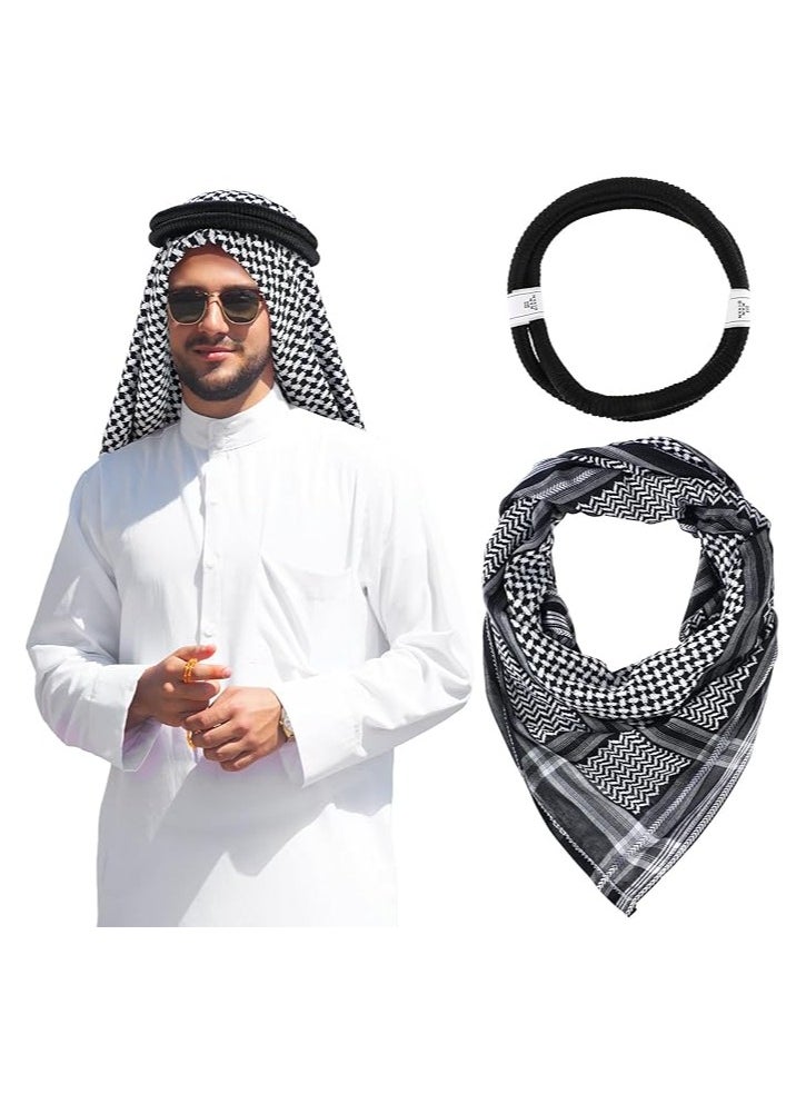 Generic - Men Headscarf with Aqel Rope, Arab Keffiyeh Shemagh Turban,Desert Keffiyeh Casual Headwear Scarf Neck Wrap Head Cover Turban Cap - Image 1