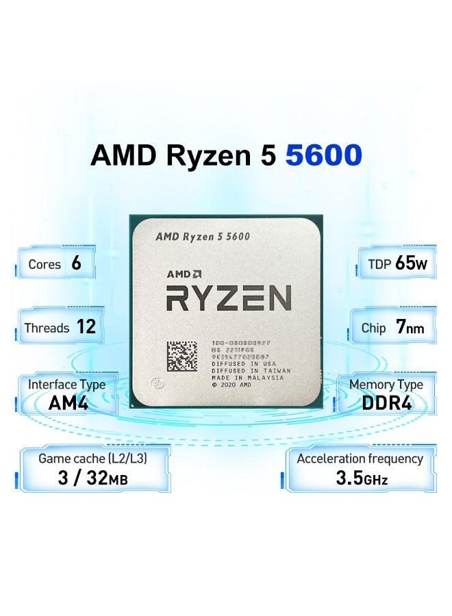 AMD Ryzen 5 5600 L3=32M 3.5GHz 6-Core 12-Thread R5 5600 Gaming Processor 65W 7NM DDR4 Socket AM4 No Fan - Image 3