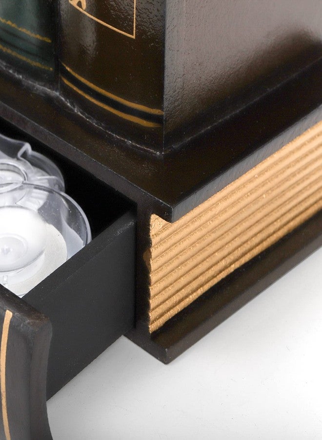 Tosnail Decorative Pen Holder with Storage Drawer, Wooden Pencil Holder and Organizer, Antique Library Books Design Pen Cup Caddy for Office Supplies, Countertop, Desk, Table - Image 4