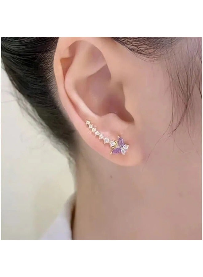 زوج من أقراط الفراشة الفرنسية الأرجوانية ، مصنوعة من سبيكة أنيقة ، تتميز بتصميم أنيق وبسيط - Image 2