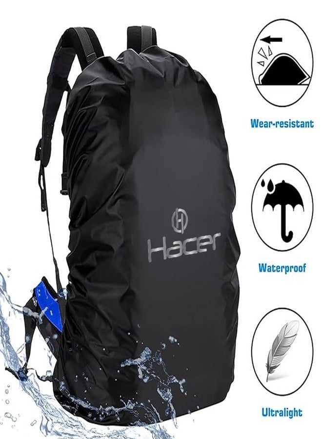 HACER Rain Cover for Backpack with Pouch Waterproof Dustproof Protector for 30-35L Bag Elastic Adjustable School College Office Laptop Trekking Bags Raingear (Pack of 1, Black) - Image 4