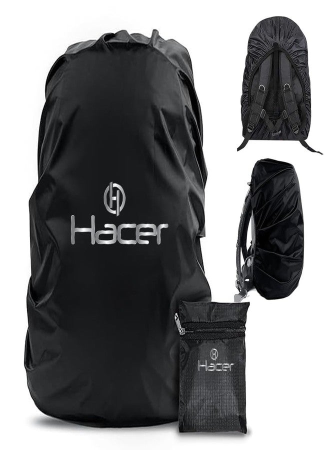 HACER Rain Cover for Backpack with Pouch Waterproof Dustproof Protector for 30-35L Bag Elastic Adjustable School College Office Laptop Trekking Bags Raingear (Pack of 1, Black) - Image 1