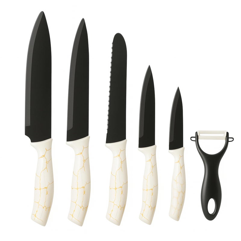 Generic Kitchen Knife Set, 6-Piece, Stainless Steel, Multi-Function, Chef Knife, Bread Knife, Slicing Knife, Utility Knife, Paring Knife, Non-Stick Coating, Ergonomic Handles