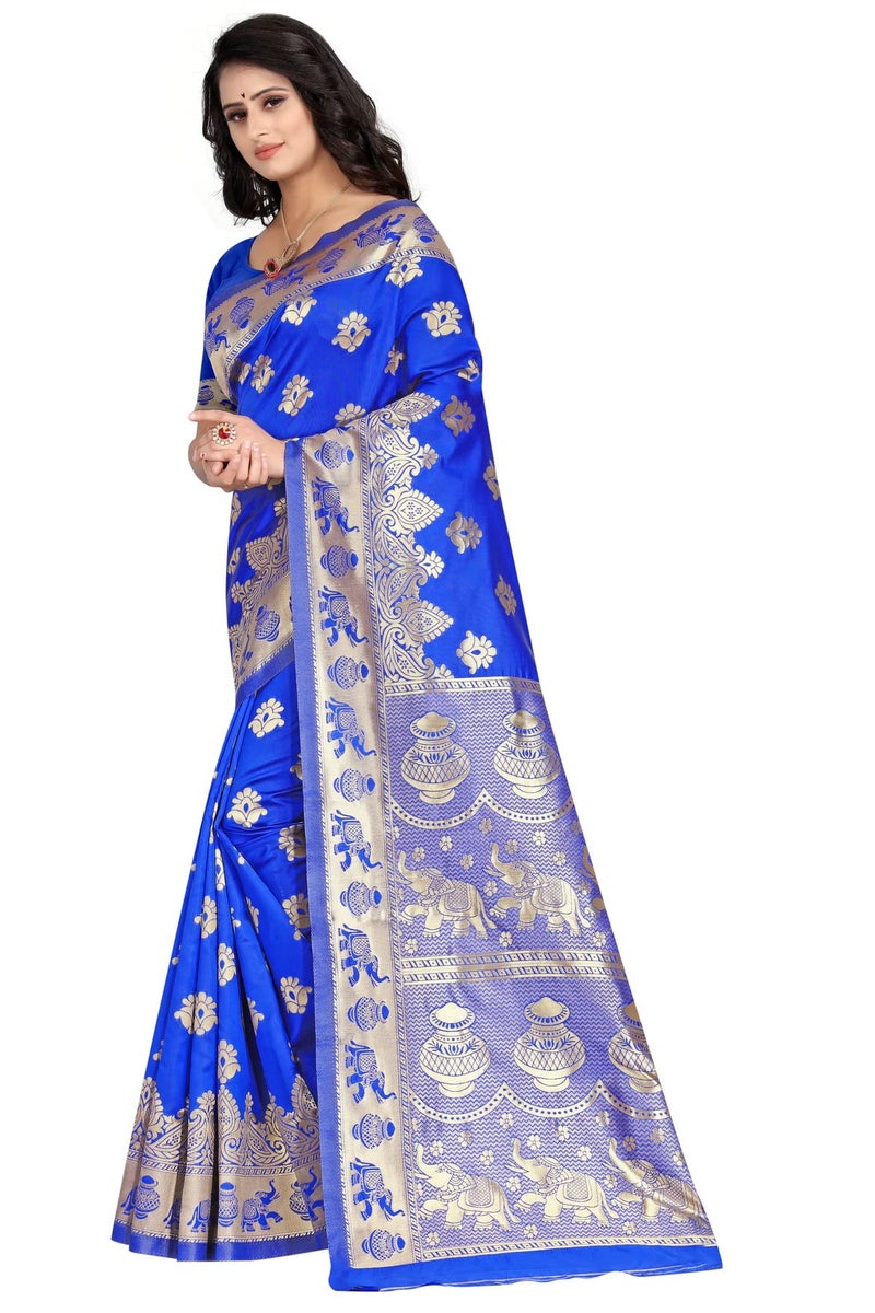 C J Enterprise Women's Pure Kanjivaram Silk Saree Soft Design With Blouse Piece For Wedding (Pari9016-54) (Royal Blue) - Image 3