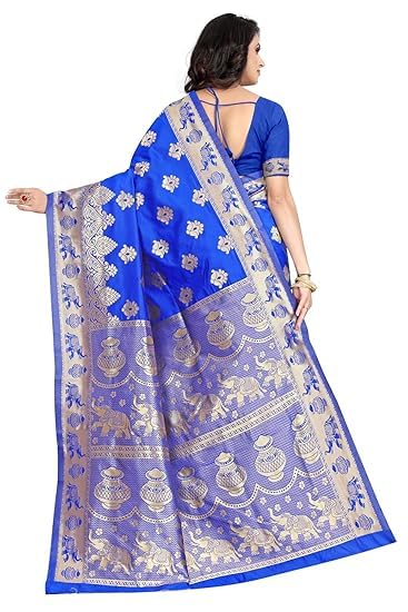 C J Enterprise Women's Pure Kanjivaram Silk Saree Soft Design With Blouse Piece For Wedding (Pari9016-54) (Royal Blue) - Image 5