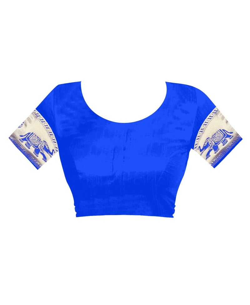 C J Enterprise Women's Pure Kanjivaram Silk Saree Soft Design With Blouse Piece For Wedding (Pari9016-54) (Royal Blue) - Image 4