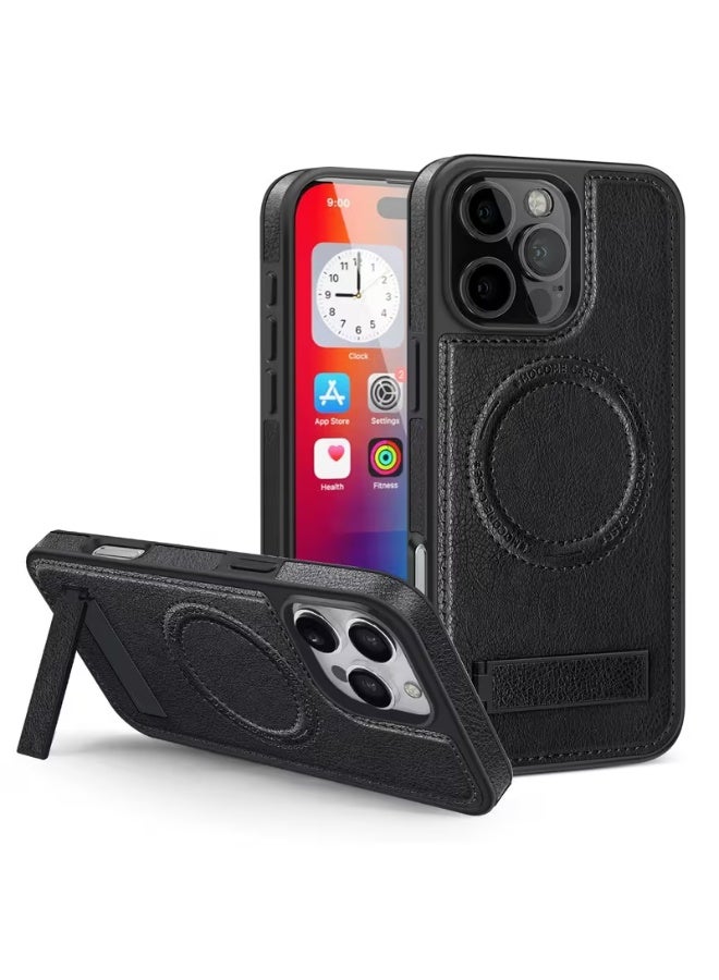 RIMBMAX Magnetic Stand Leather Case for iPhone 16 Pro Max – MagSafe Compatible, Built-In Kickstand, Premium Business Style Protection