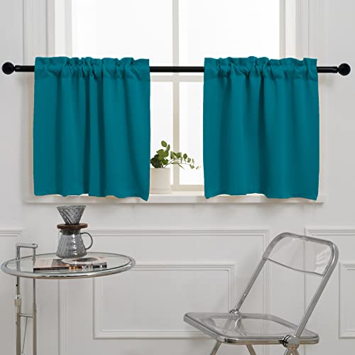 Pickluc Teal Cafe Curtain - Half Window, 24x30 Inches, 2 Panels, Rod Pocket, Blackout - Image 2