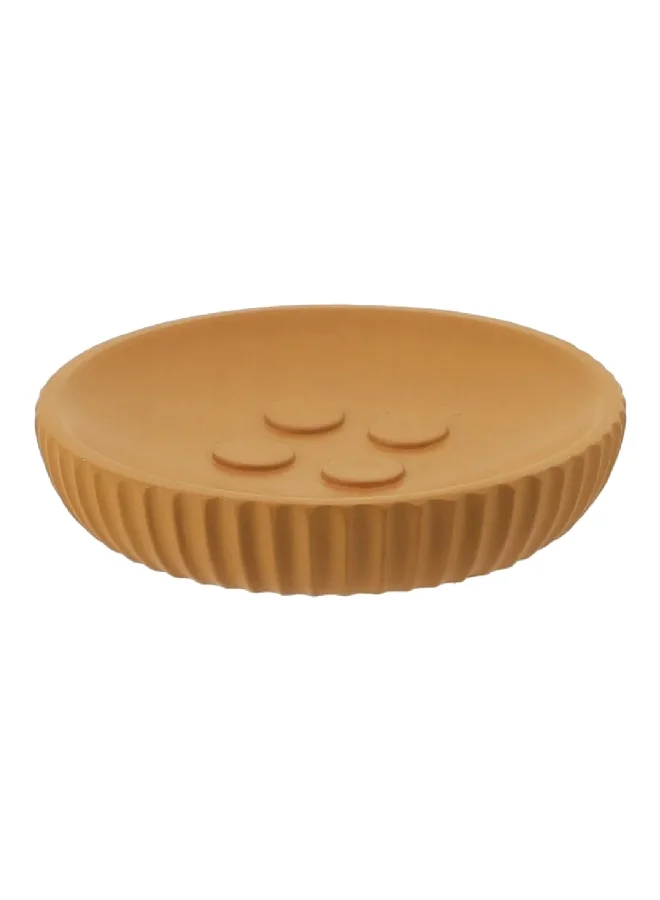 Tendance Stylish Striped Design Round Polyresin Soap Dish Mustard 11 cm 64103199