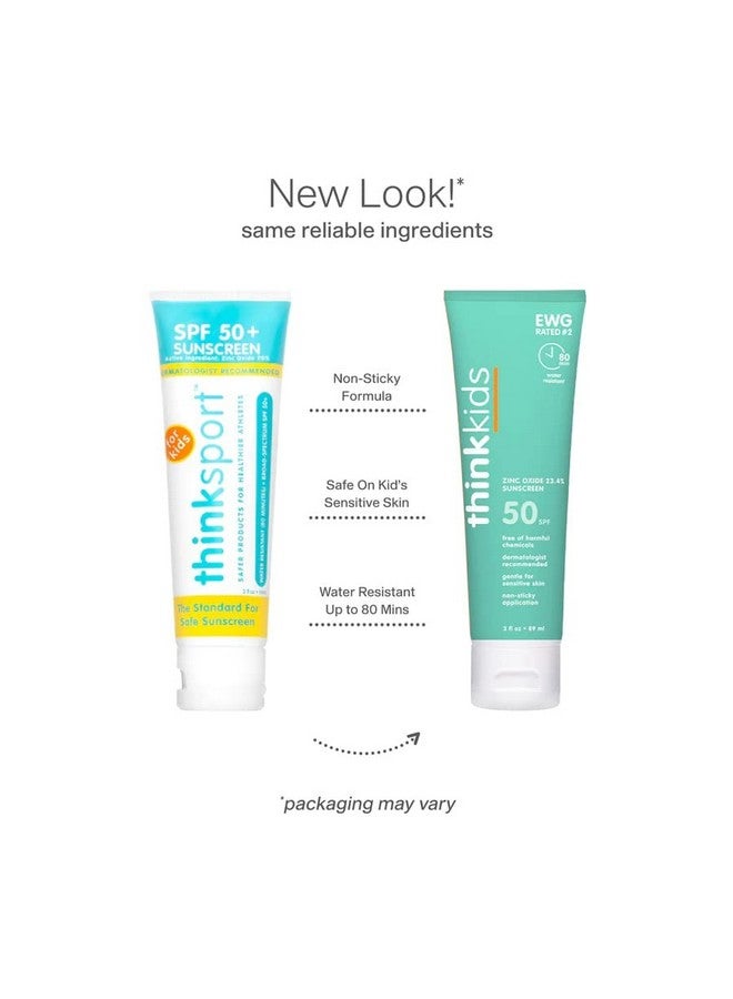 Think Kids Safe Mineral Sunscreen Spf 50+, 3 Fl Oz, Natural, Water Resistant Reef Safe Sunscreen For Children, Broad Spectrum Uva/Uvb Sun Screen - Image 2