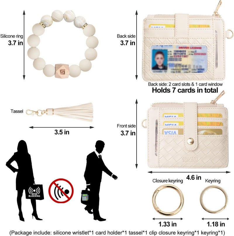 COOLANS Silicone Bracelet Wristlet Wallet Credit Card Holder RFID,ID Window,Key Ring Tassel,Slim Wallet Women Keychain Purse - Image 2