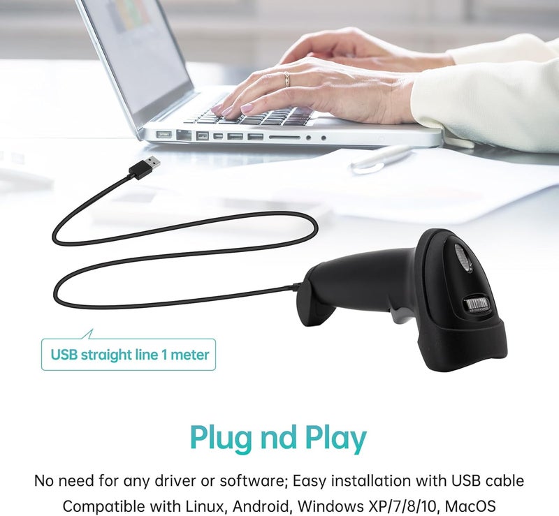 Handheld USB 2D 1D Barcode Scanner with CMOS Sensor - High Speed QR Code Reader Compatible with MacOS Linux Android - ABS PC Housing with 1.5 Meter Drop Resistance - Image 3