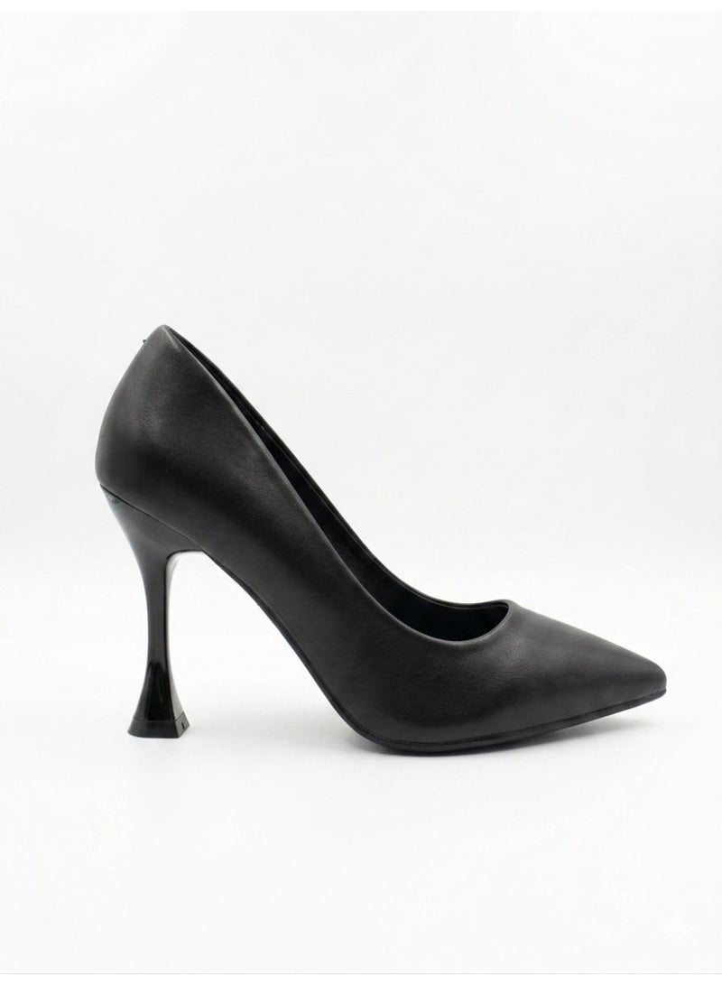 Shoe star حذاء كعب عالي أسود بمقدمة مدببة، جلد ناعم مطفي - Image 2