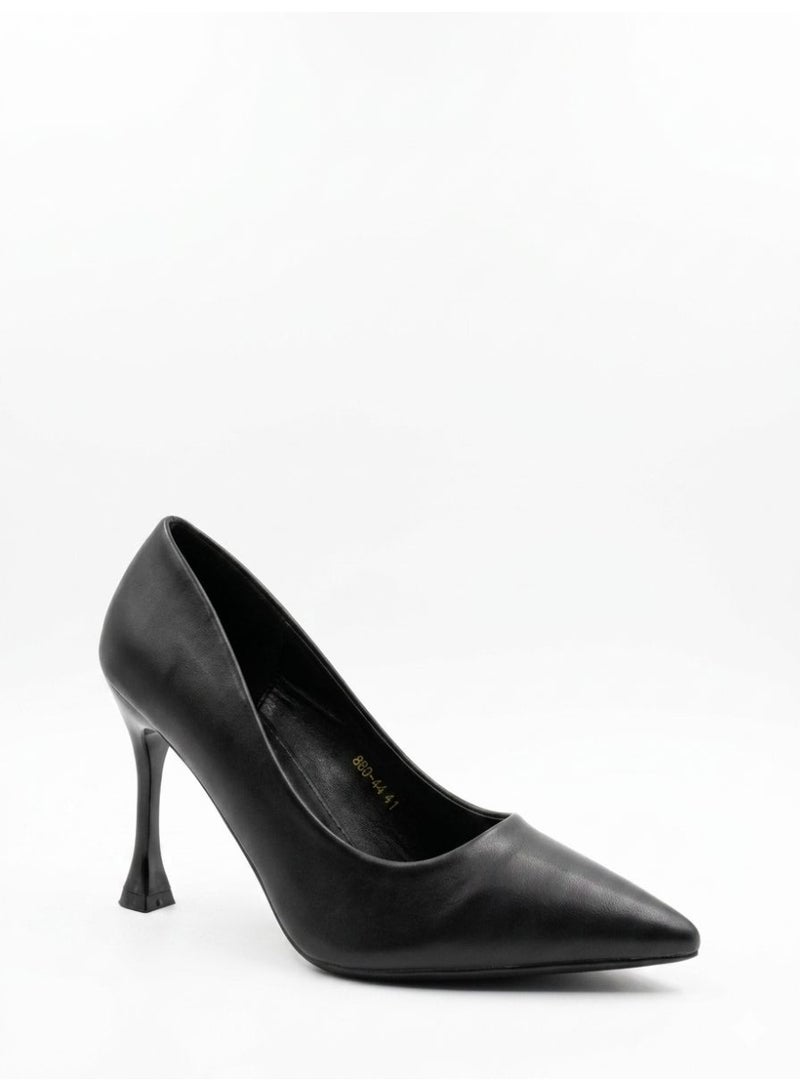 Shoe star حذاء كعب عالي أسود بمقدمة مدببة، جلد ناعم مطفي - Image 1