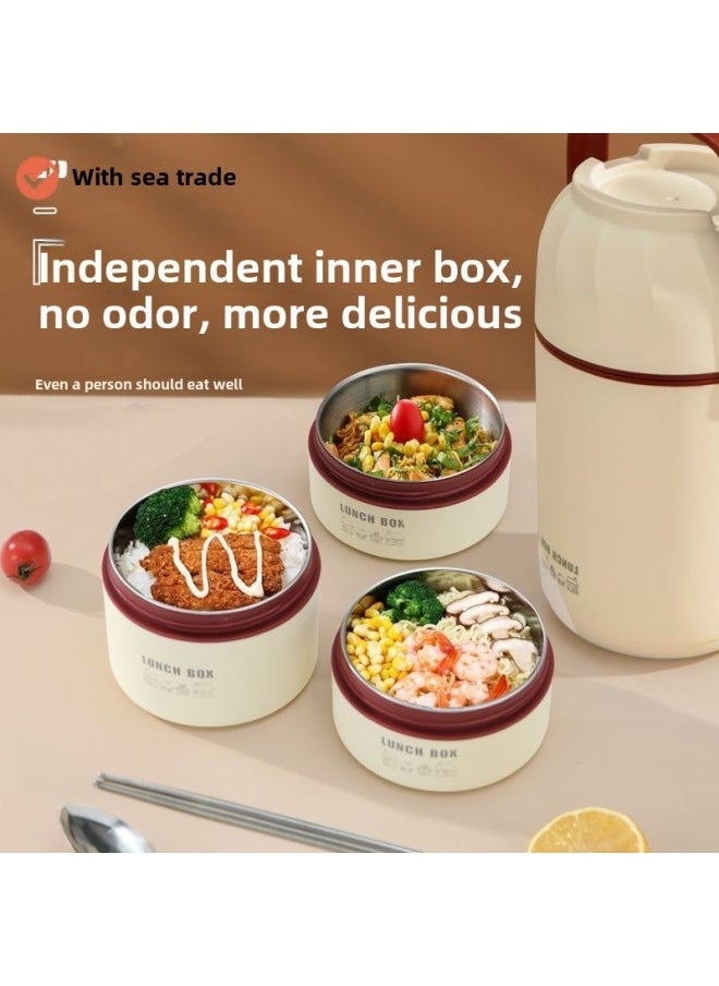 316 Three-layer Insulated Lunch Box Insulated Rice Bucket Stainless Steel Pot Student Office Workers With Large Capacity Food-Specifications:Ivory White-Color:Small Inner Bowl