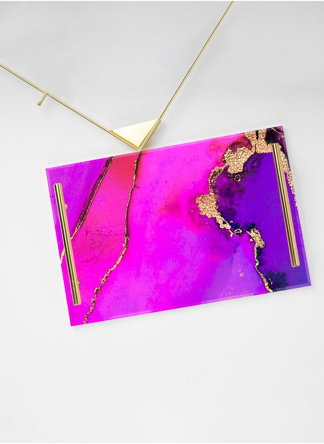 LOWHA Decorative Acrylic Serving Tray with Gold Color Metal Handles Painted Watercolor 20x30cm  - Image 3