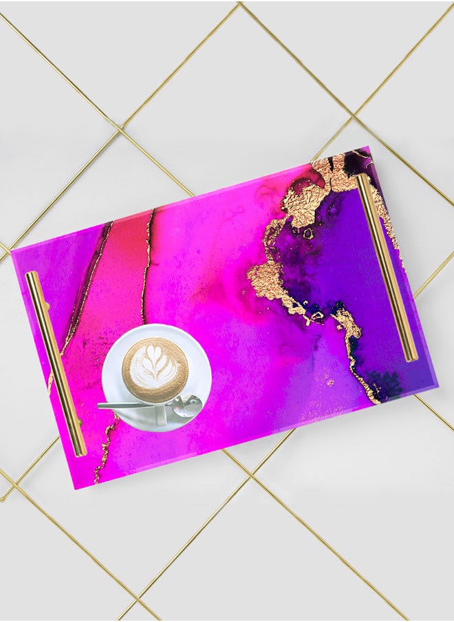 LOWHA Decorative Acrylic Serving Tray with Gold Color Metal Handles Painted Watercolor 20x30cm  - Image 5