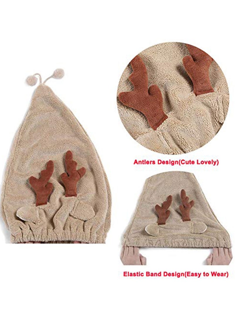SOLARAE Drying Hair Towel, Microfiber Towel Wrap Fast Turban Shower Cap Soft Absorbent Cute Cartoon Dry Hat for Women Wet Longer and Thicker Hair（Brown） - Image 4