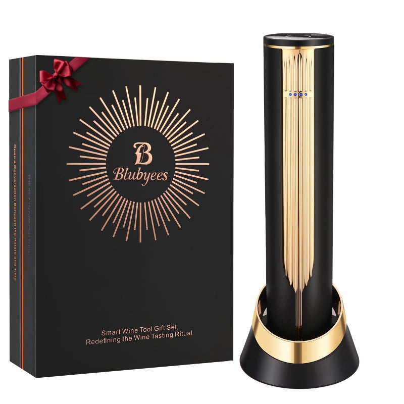BLUBYEES Electric Wine Bottle Opener with Charging Base & Built-in Foil Cutter â€“ Rechargeable Intelligent Touch-Activated Automatic Corkscrew â€“ Luxury Christmas Wine Gifts for Women, Men, Seniors - Image 1