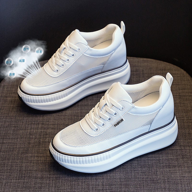 2025 Women'S Shoes New Style Wedge Platform Hollow Mesh Shoes Thick-Soled Single Shoes For Petite Women Height-Increasing Sports Casual Shoes - Image 4