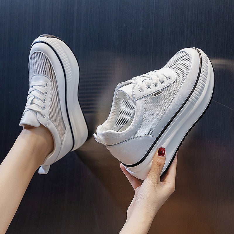 2025 Women'S Shoes New Style Wedge Platform Hollow Mesh Shoes Thick-Soled Single Shoes For Petite Women Height-Increasing Sports Casual Shoes - Image 3