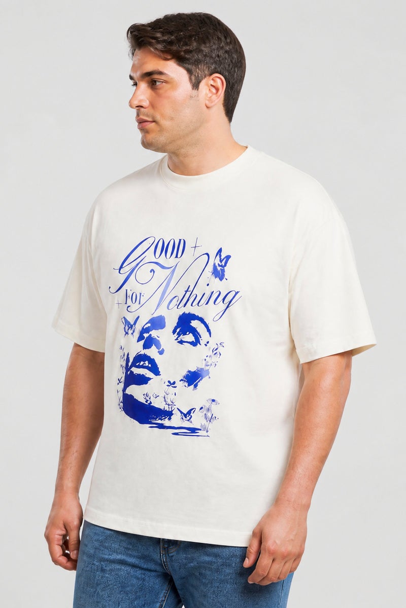 GOOD FOR NOTHING Men Crew Neck Short Sleeve Graphic Print T-Shirt, White - Image 3