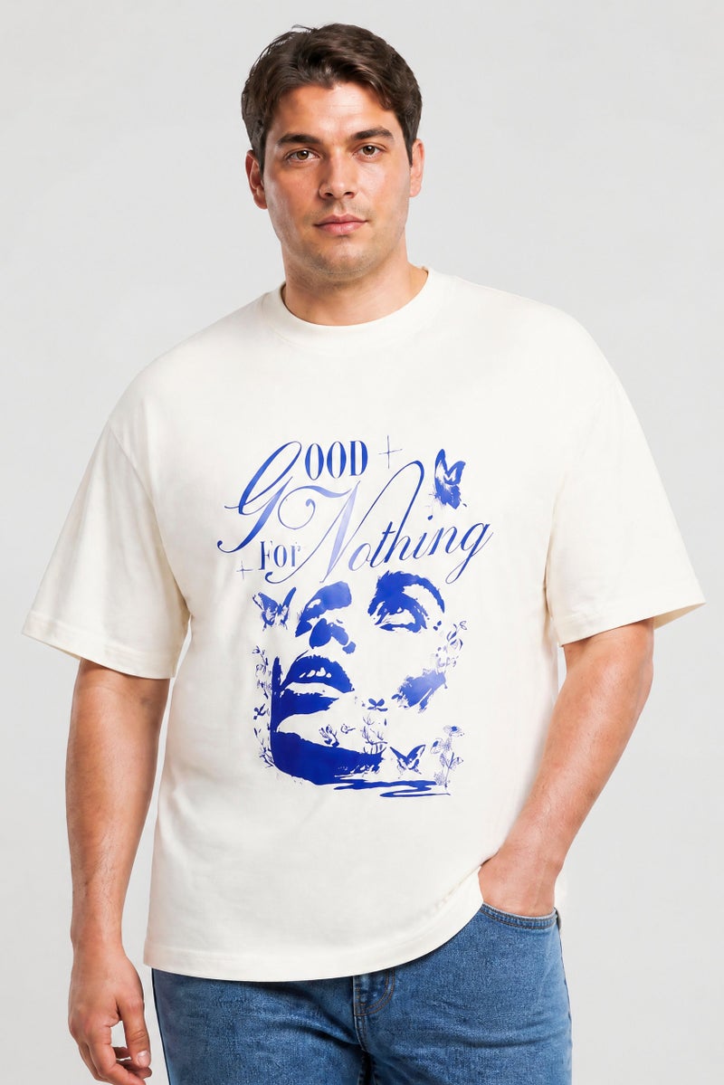 GOOD FOR NOTHING Men Crew Neck Short Sleeve Graphic Print T-Shirt, White - Image 1