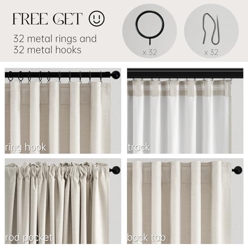 Topfinel 90 Inches Long Full Blackout Linen Curtains for Bedroom, Pinch Pleat Black Out Curtains, Viral Farmhouse Modern Lined Track Drapes 2 Panels Set for Living Room Sliding Door Winter - Image 5