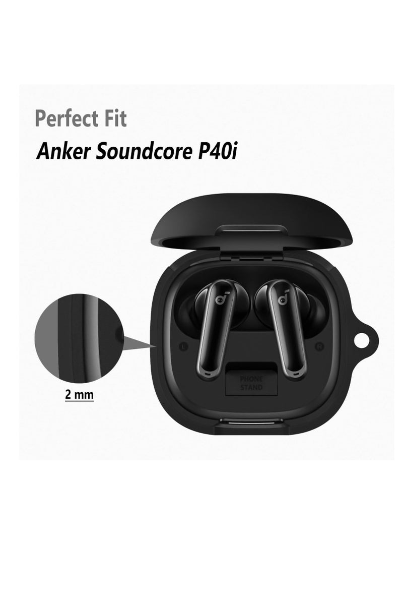 Silicone Case for Anker Soundcore P40i, Protective Cover with Carabiner (Black) - Image 2