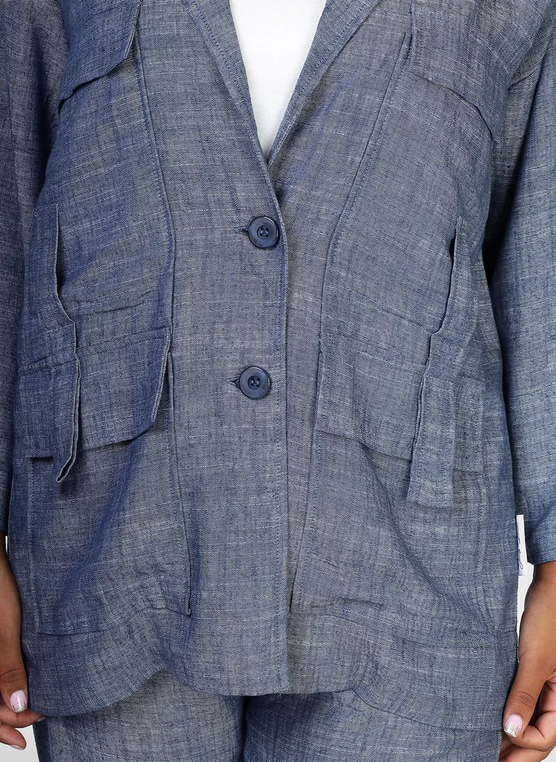 جيمي لي بوند Modest Linen 2 PC  Suit of Casual Blazer Jacket with Straight-Leg Pants and belt