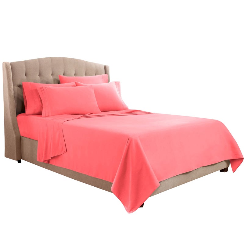 Clara Clark Bed Sheets, Premier 1800 Series Bed Sheet Set with Extra Set Pillowcases, Deep Pocket Fitted Sheet, Luxury Soft Bedding Sheets & Pillowcases, Flex-Top King, Coral Pink - Image 1