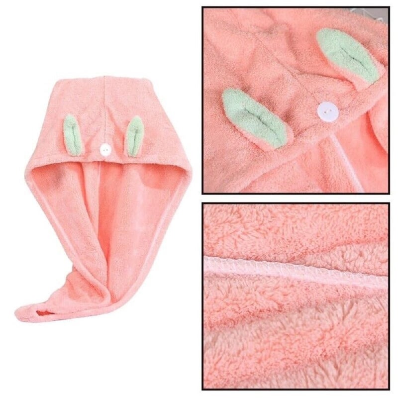 Cute Rabbit Dry Hair CapUltraSoft Hair Dry Hat Towels Microfiber Hair Towel Hair Drying Towel with Button Muti Color 1 Pcs - Image 4